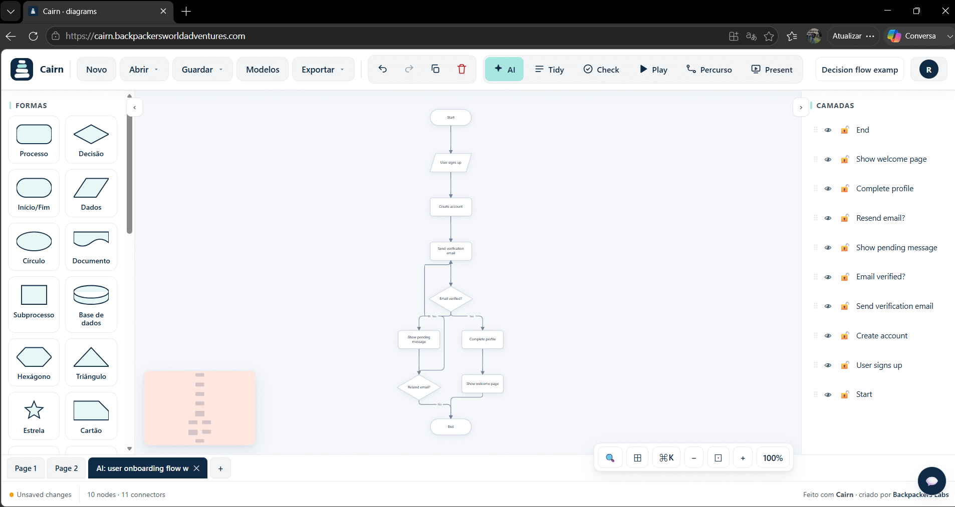 Tracing a path through a Cairn diagram